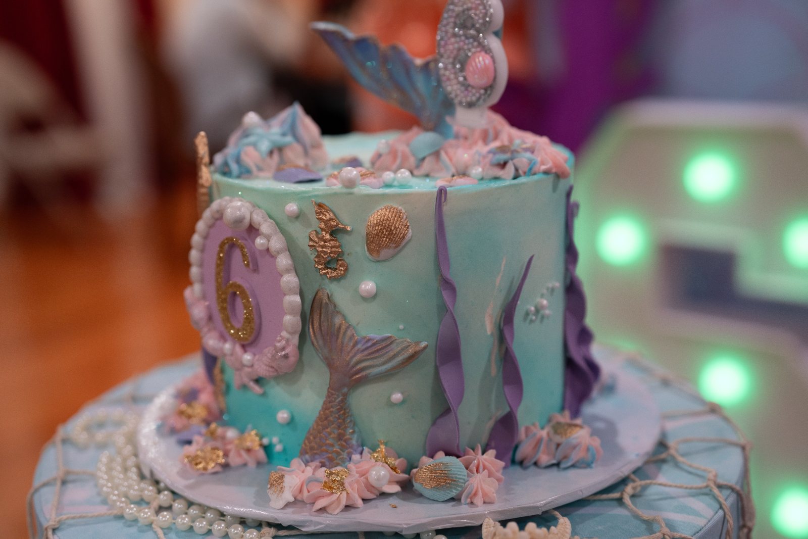 Under-the-sea themed sixth birthday cake