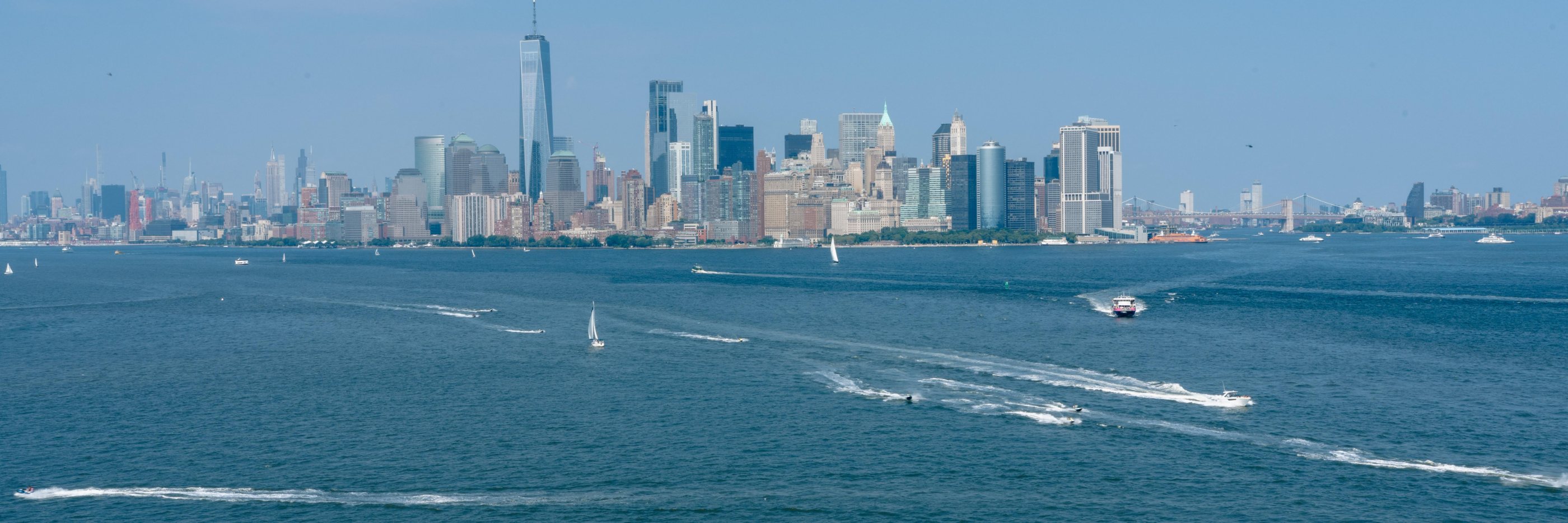 Lower Manhattan skyline across the harbor